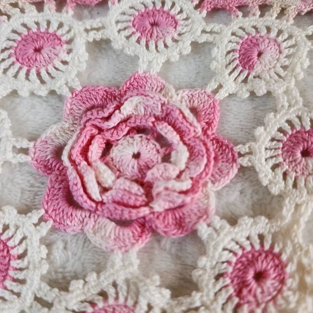 Vintage White Cotton Table Runner With Crocheted Edges